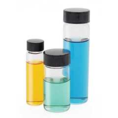 60811B-3, 19X65 33 exp Clear Glass Vials with Attached Black Phenolics Caps, PTFE-Faced/14B Liners, 144 pieces per case