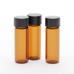 60911B-1528, 15x28 Amber Glass Vials with Attached Phenolic Cap, PTFE-faced/14B Liners, 200 pieces per case