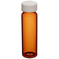 9A-088, 20mL Amber Vial, 24-400mm Solid Top White Polypropylene Closure, PTFE Lined, 100 Per Case